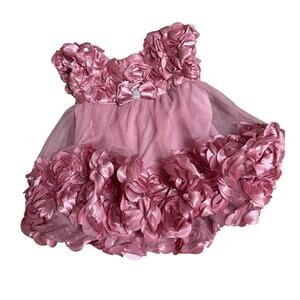 Nannette Baby Pink Dress Roses Ruffle Formal Fancy Girl Size 3/6 Months